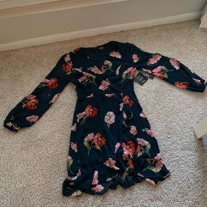 Full Bloom Navy Blue Floral Long Sleeve Mini Dress